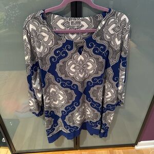 Blue and Silver Graphic Blouse with Relaxed Fit
